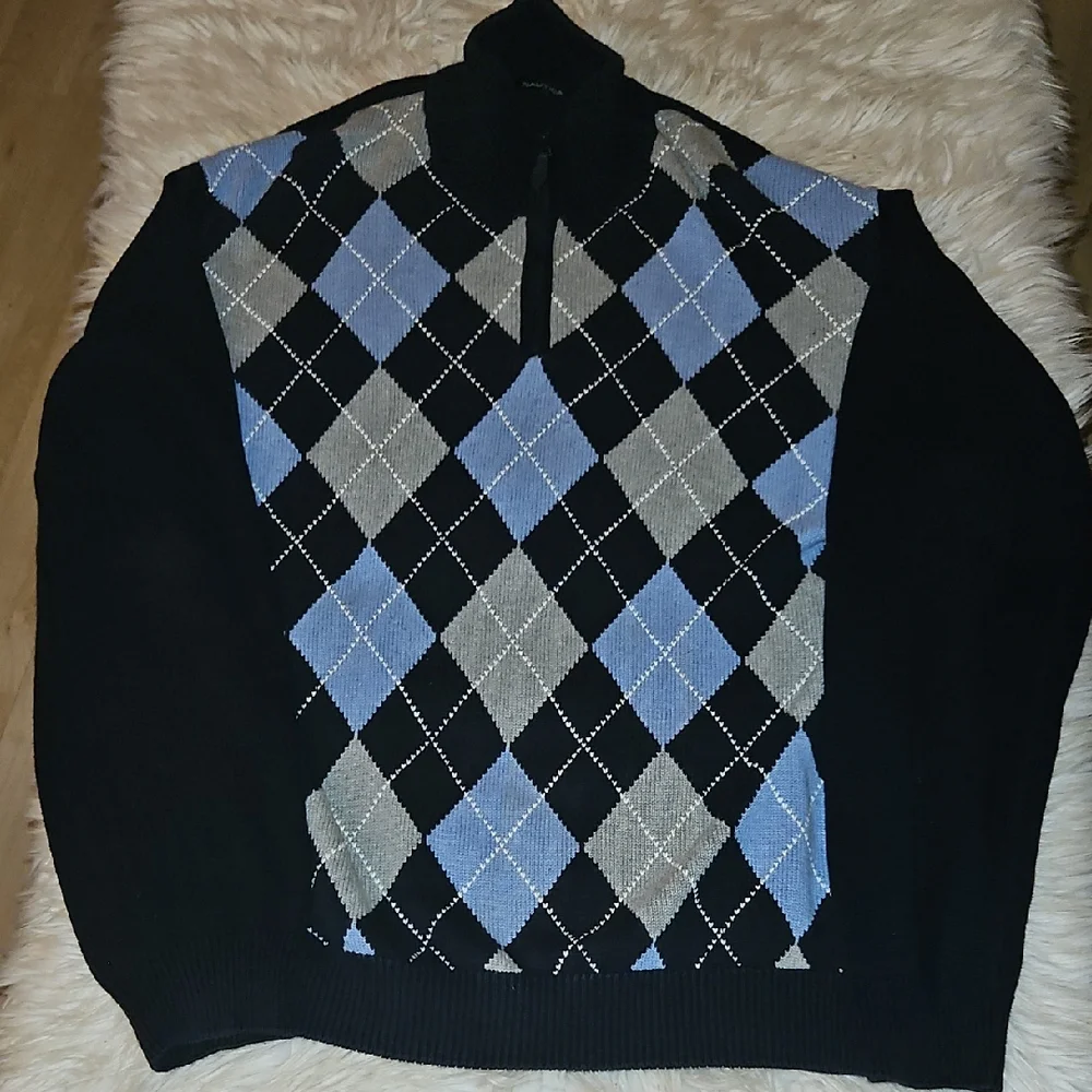 Nautica Navy Argyle Half-Zip Sweater – Size XL